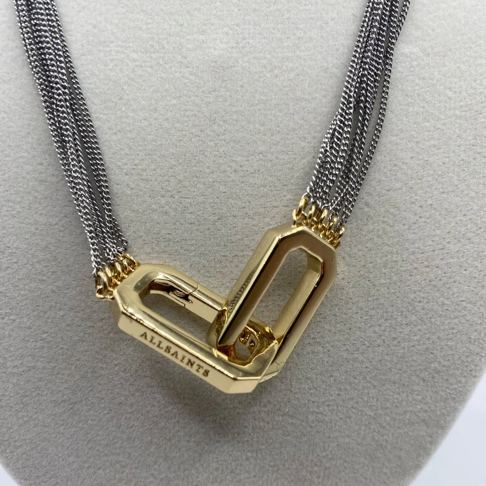 ALLSAINTS Carabiner Multi Chain Collar Necklace, 15" NWT - Picture 6 of 8